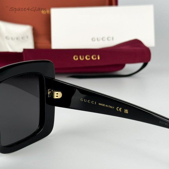Gucci Women Sunglasses Black Gray Square Oversized GG0896S LOGO 001 NEW - Picture 6 of 10